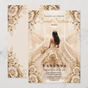 Prinzessin süße 16 Beige und Gold Einladung