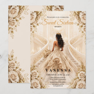 Prinzessin süße 16 Beige und Gold Einladung