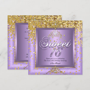 Prinzessin Süße 16 Gold Lavendel Lila Party 2 Einladung