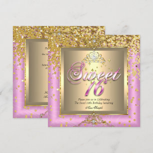 Prinzessin Süße 16 Gold Rosa Geburtstagsfeier Einladung
