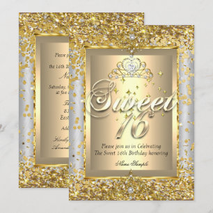 Prinzessin Süße 16 Gold Silber Grau Party Einladung