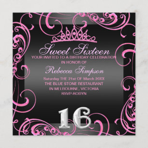 Prinzessin Sweet 16 Hot Pink Geburtstagseinladung Einladung