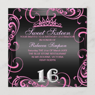 Prinzessin Sweet 16 Hot Pink Geburtstagseinladung Einladung