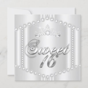 Prinzessin Sweet 16 Party Silber Weiß Diamant Besa Einladung