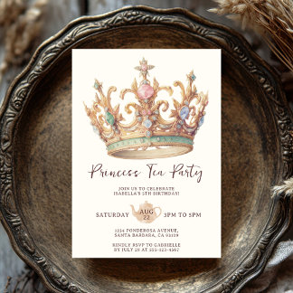 Prinzessin Teeparty Elegante Wasserfarbenkrone Einladung