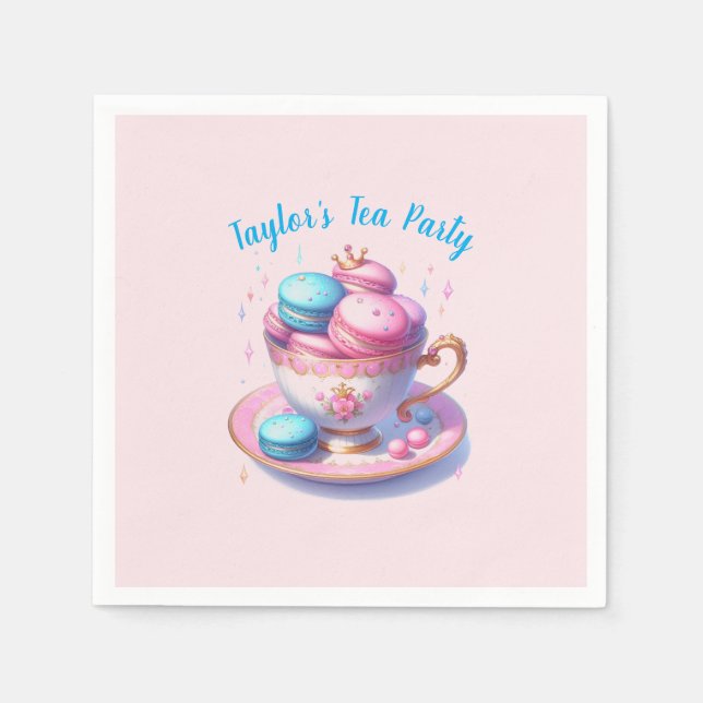 Prinzessin-Teeparty mit Macarons Serviette (Vorderseite)