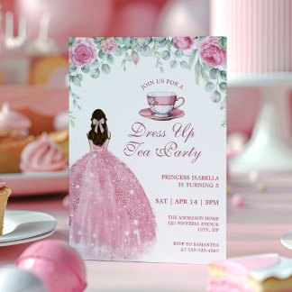Prinzessin Teeparty Rosa Falscher Glitzer Verkleid Einladung