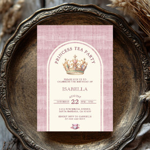 Prinzessin Teeparty Vintage Rosa Leinen Bogenförmi Einladung