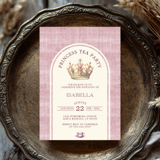 Prinzessin Teeparty Vintage Rosa Leinen Bogenförmi Einladung