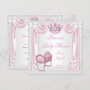 Prinzessin Tiara Baby Shower Rosa Wiegenbett Satin Einladung