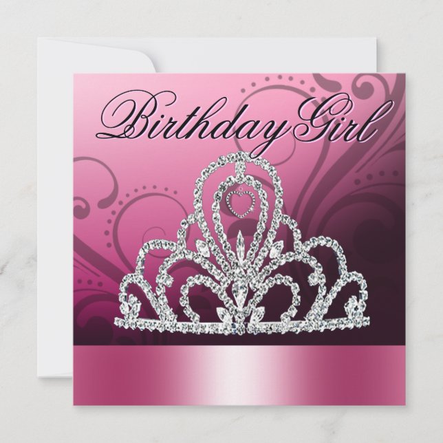 Prinzessin Tiara Birthday Girl (Rosa) Einladung (Vorderseite)