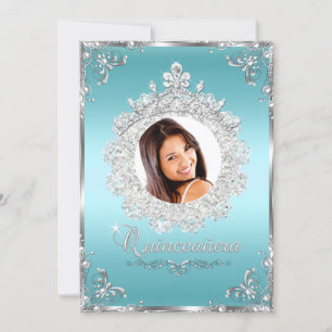 Prinzessin Tiara Blau Silber Glanz Quinceanera Einladung