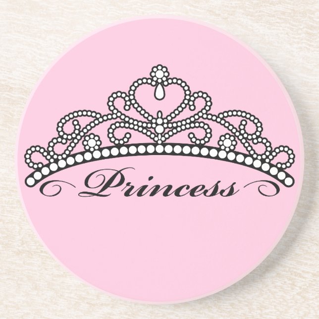 Prinzessin Tiara Coaster (rosa Hintergrund) Sandstein Untersetzer (Vorne)