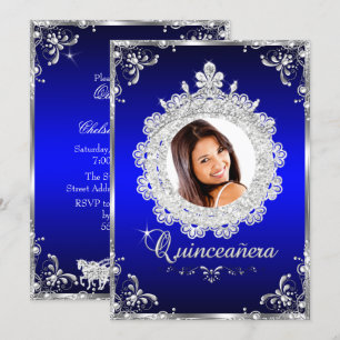 Prinzessin Tiara Royal Blau Glanz Quinceanera Einladung