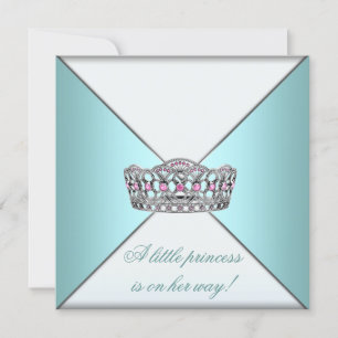Prinzessin Tiara Türkis Weiße Baby Mädchen Dusche Einladung