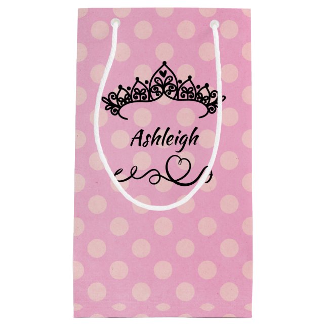 Prinzessin Tiaras und Herz auf rosa Wrapping Paper Kleine Geschenktüte (Vorderseite)
