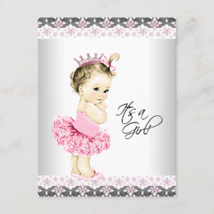 Prinzessin Tutu Pink und graue Babyparty Einladung