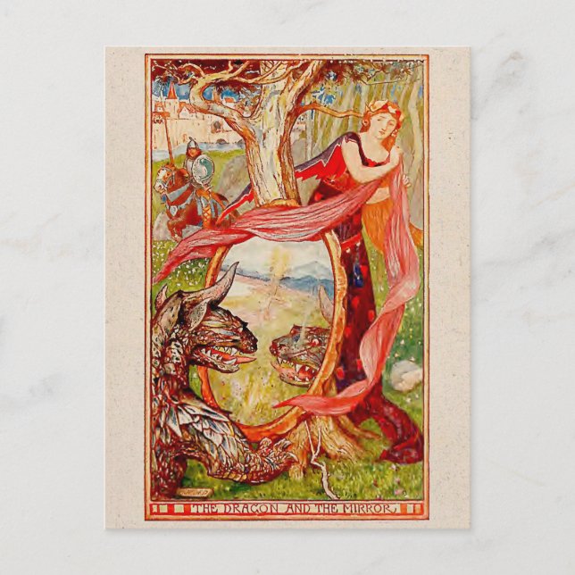 Prinzessin und Drache Illustriert Postkarte (Vorderseite)