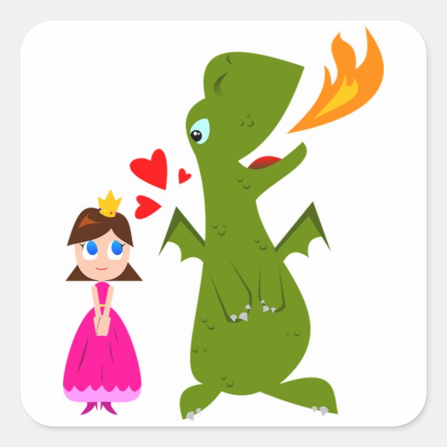 Prinzessin und Drache Quadratischer Aufkleber (Vorderseite)