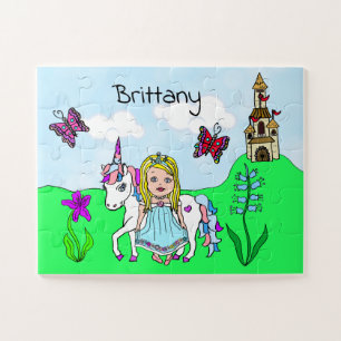 Prinzessin und Einhornmesse personalisiert Puzzle