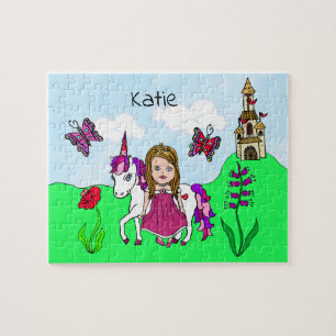 Prinzessin und Einhornmesse personalisiert Puzzle