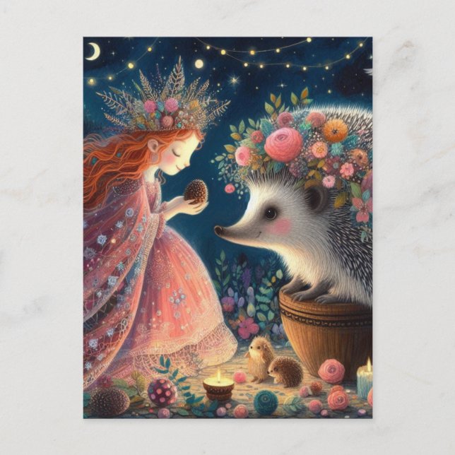 Prinzessin und Igel Fantasy Postkarte (Vorderseite)
