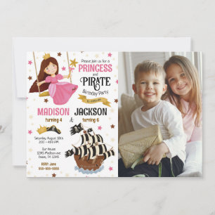 Prinzessin und Pirat Foto Geschwister Gemeinsamer  Einladung