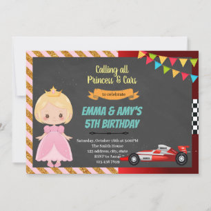 Prinzessin und Rennwagen gemeinsame Party-Einladun Einladung