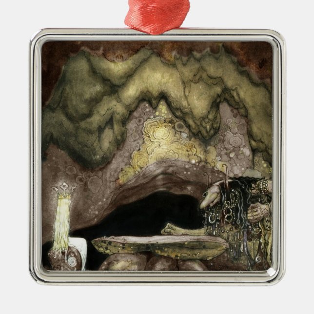 Prinzessin und Troll an einem Tisch Ornament Aus Metall (Vorne)