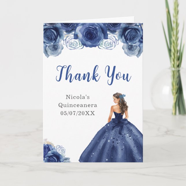 Prinzessin von Navy Blue Dress Quinceanera Vielen  Dankeskarte (Vorderseite)
