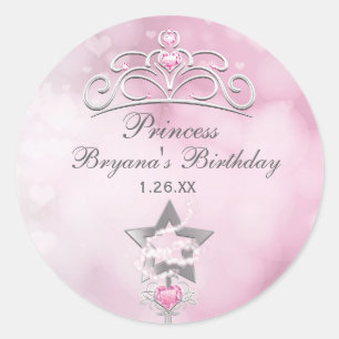 Prinzessin Wand u. Kronen-silberne rosa Runder Aufkleber