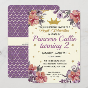 Prinzessin Wasserfarbe Blumen & Gold Glitter Elega Einladung