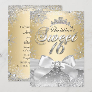 Prinzessin Winter Wonderland Gold Sweet 16 Einladu Einladung