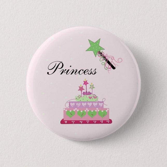 Prinzessinentorte und grüner Zauberstab Button (Vorderseite)
