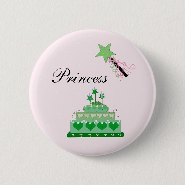 Prinzessinentorte und grüner Zauberstab Button (Vorderseite)