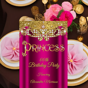 Prinzessinnen-Geburtstag Helles Rosa Diamant Gold Einladung