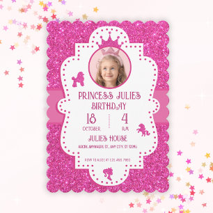 Prinzessinnen-Geburtstag mit rosa Glitterfunkeln Einladung