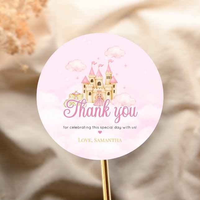 Prinzessinnen-Geburtstag Runder Aufkleber (Four Ever Princess Birthday Party Sticker)