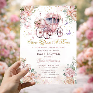 Prinzessinnen-Kutsche Blush Pink Florales Babyshow Einladung