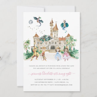 Prinzessinnen, Ritter & Dragons Fairy Tale zum Geb Einladung