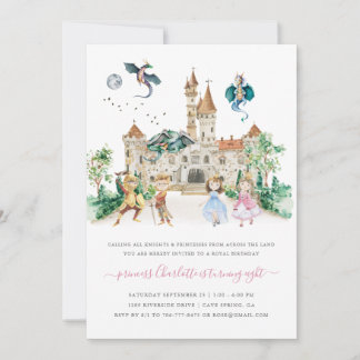 Prinzessinnen, Ritter & Dragons Fairy Tale zum Geb Einladung