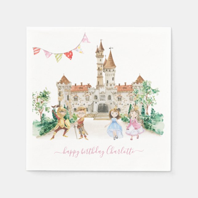 Prinzessinnen, Ritter & Dragons Fairy Tale zum Geb Serviette (Vorderseite)