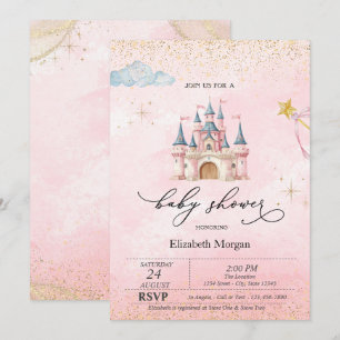 Prinzessinnen-Schloss Goldstaub Rosa Babyparty Einladung