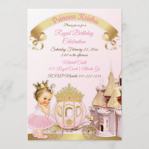 Prinzessinnen-Schloss-Kutsche Rosa Gold Mädchen Fo Einladung