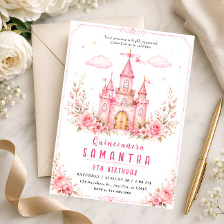 Prinzessinnen-Schloss-Quinceañera-Einladung Rosa Einladung