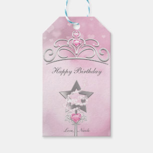 Prinzessinnen-Zauberstab & Krone Silber Rosa Party Geschenkanhänger