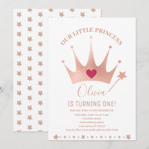 Prinzessinnenkrone Pink Glitter Watercolor Geburts Einladung