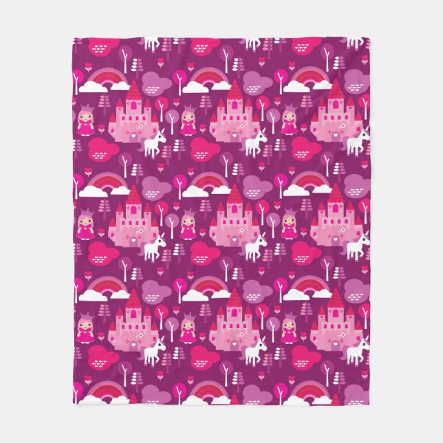 Prinzessinschloss und Einhornregenbogen Fleecedecke (Vorderseite)