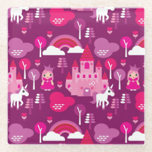 Prinzessinschloss und Einhornregenbogen Glasuntersetzer