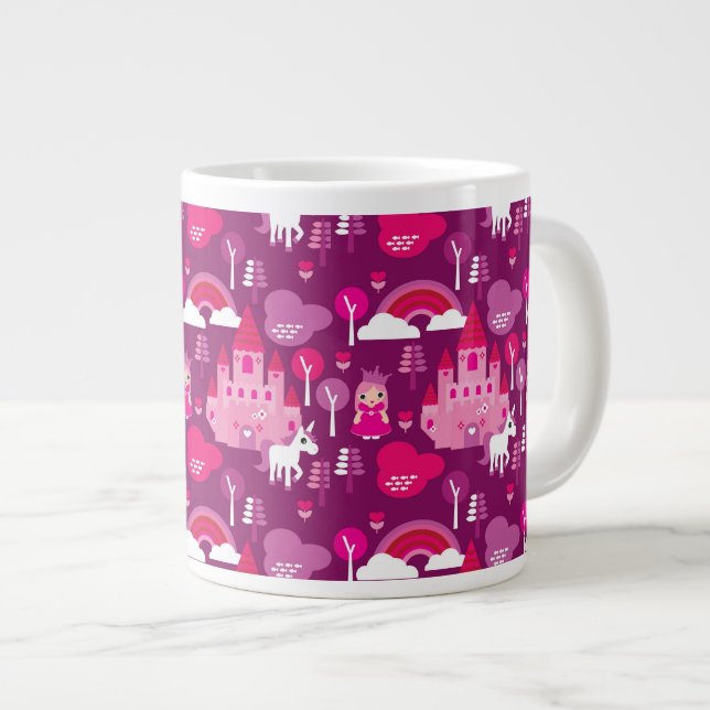 Prinzessinschloss und Einhornregenbogen Jumbo-Tasse (Vorderseite Rechts)
